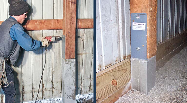 Installer attaching Perma-Column® to repair rotted post